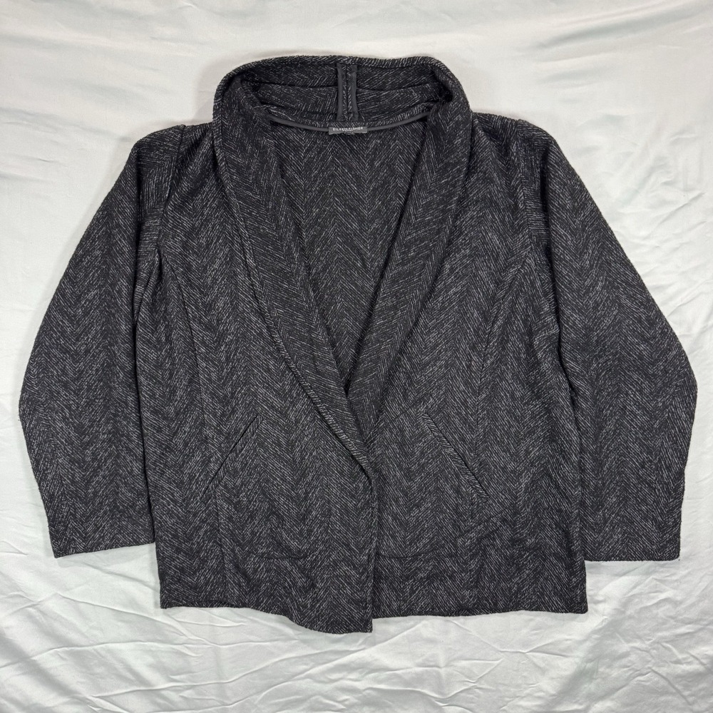Eileen Fisher Herringbone Wool Blend Cardigan Womens 1X Black Old Money Academia